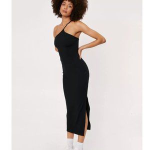 Nasty Gal Ribbed Asymmetric Split Hem Midi Dress